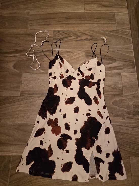 Windsor Dresses & Skirts - Windsor Brown and White Cow Print Mini Slip Dress